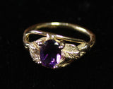 14K Gold Ring with Leaf Band and Amethyst
