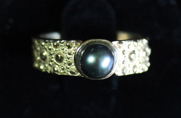 14K Gold Ring with Akoya Cultured Black Pearl