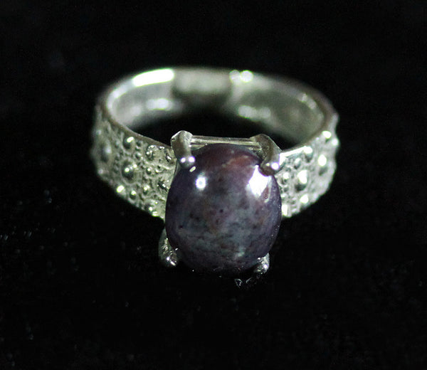 Sea Urchin Texture Ring with Natural Star Sapphire