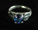 Sterling Silver Leaf Ring with Mystic Topaz